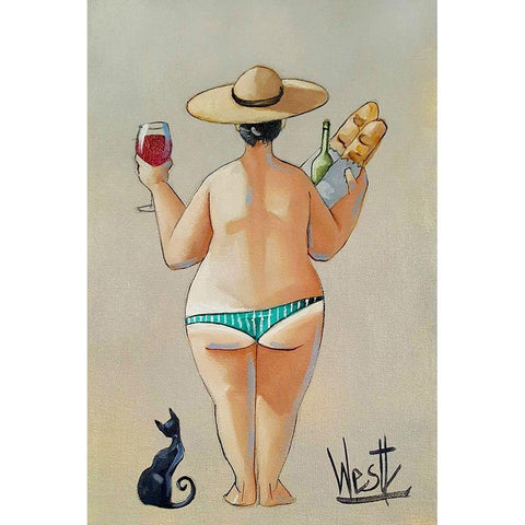 Bouquets and Wine Black Modern Wood Framed Art Print by West, Ronald