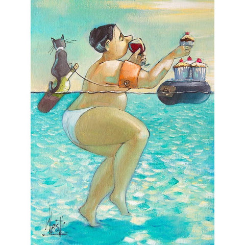 Cupcakes and Wine I White Modern Wood Framed Art Print by West, Ronald