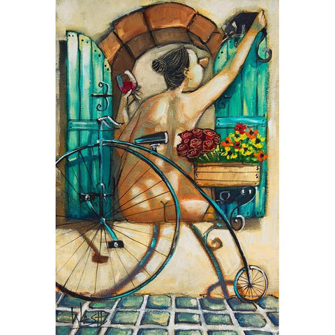 Lady in Window III Black Modern Wood Framed Art Print with Double Matting by West, Ronald