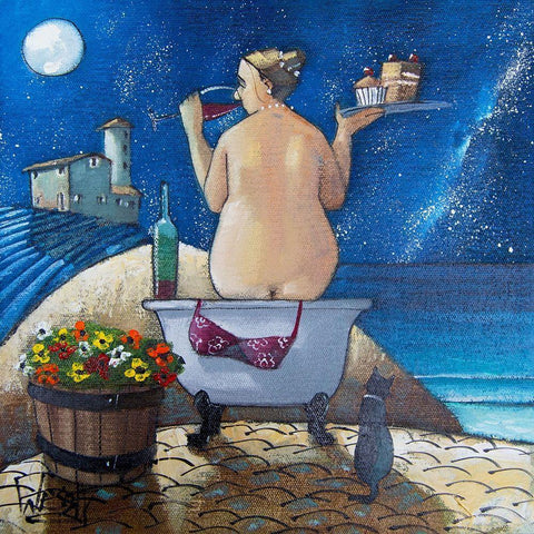 Bath II Black Modern Wood Framed Art Print with Double Matting by West, Ronald