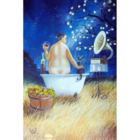 Starry Bath III Black Modern Wood Framed Art Print by West, Ronald
