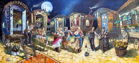 Gypsies White Modern Wood Framed Art Print with Double Matting by West, Ronald