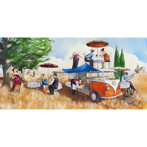 A Traveling Restaurant Gold Ornate Wood Framed Art Print with Double Matting by West, Ronald