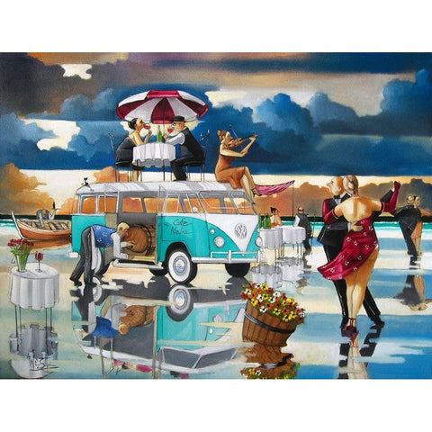 Cafe Nelia Black Modern Wood Framed Art Print by West, Ronald