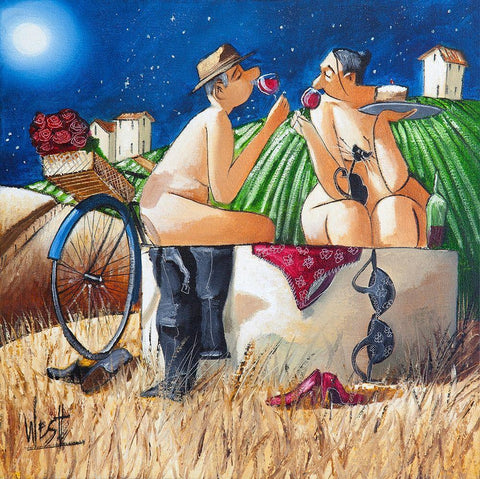 Late Night Bath I Black Ornate Wood Framed Art Print with Double Matting by West, Ronald