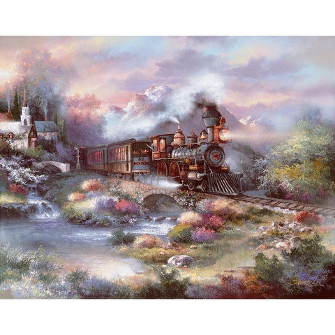 Spring Creek Express Black Modern Wood Framed Art Print by Lee, James