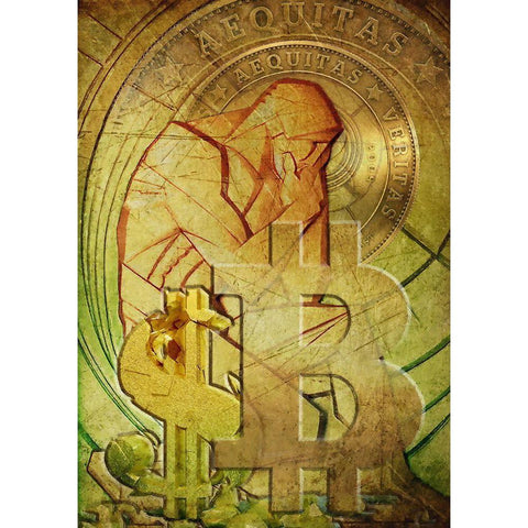 Bitcoin Deco VIII Black Modern Wood Framed Art Print with Double Matting by Hunziker, Steve