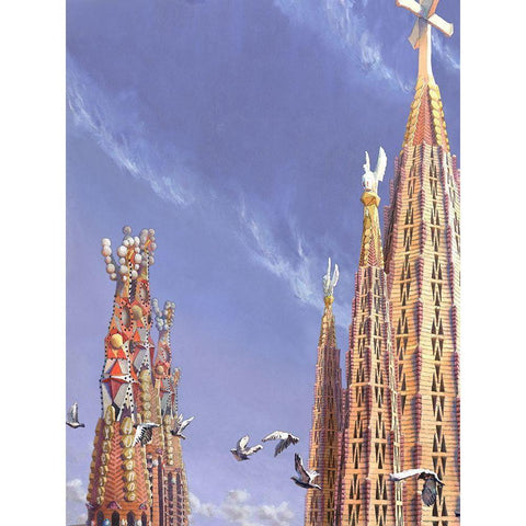 Sagrada Familia Towers II Black Modern Wood Framed Art Print with Double Matting by Wang, John