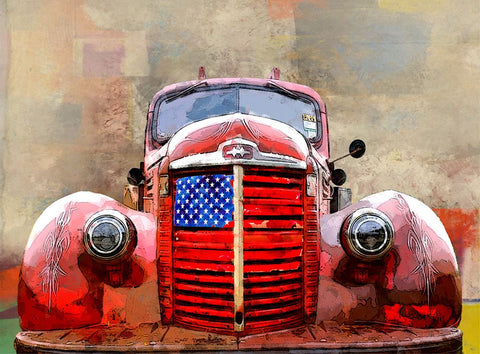 Truck in US White Modern Wood Framed Art Print with Double Matting by Smith, Karen