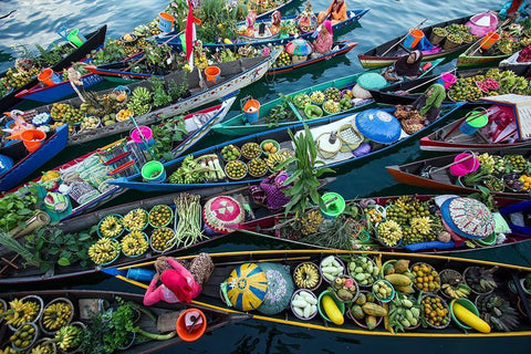 Banjarmasin Floating Market White Modern Wood Framed Art Print with Double Matting by Maududdin, Fauzan