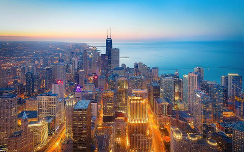 The Magnificent Mile Black Ornate Wood Framed Art Print with Double Matting by Zheng, Michael