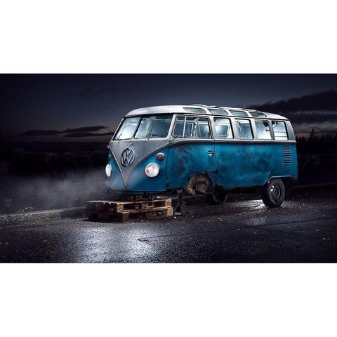 VW Kleinbus White Modern Wood Framed Art Print by Damsten, Petri