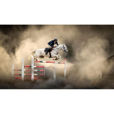 White horse Black Modern Wood Framed Art Print by Ünsal, Arif