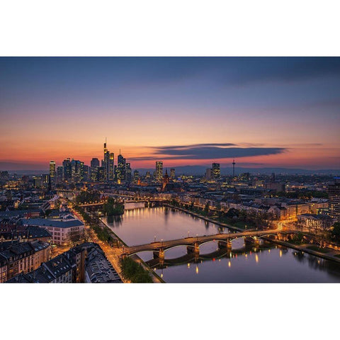 Frankfurt Skyline at sunset Gold Ornate Wood Framed Art Print with Double Matting by Oelschlegel, Robin