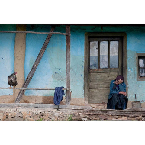 Old and blue Gold Ornate Wood Framed Art Print with Double Matting by Georgescu, Codruta