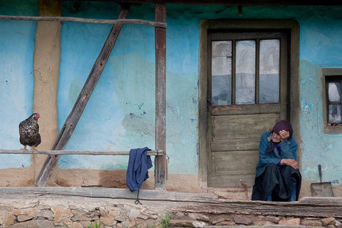 Old and blue Black Ornate Wood Framed Art Print with Double Matting by Georgescu, Codruta