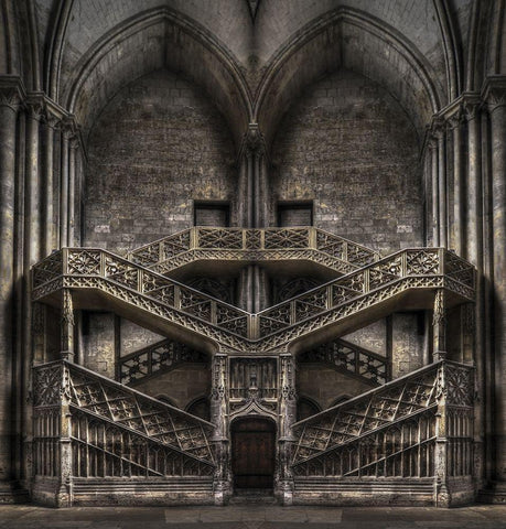 Tribute to Escher White Modern Wood Framed Art Print with Double Matting by Stefan, Jacek