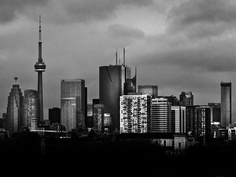 Toronto Skyline from the Pape Bridge No 3 Black Ornate Wood Framed Art Print with Double Matting by Carson, Brian