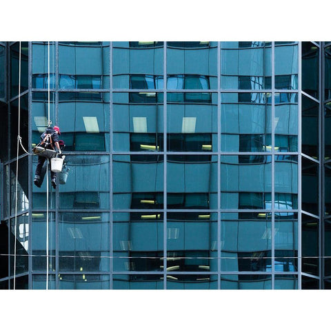 Window Washing No 7 Black Modern Wood Framed Art Print with Double Matting by Carson, Brian