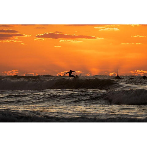 Surfer at sunset White Modern Wood Framed Art Print by Yuval