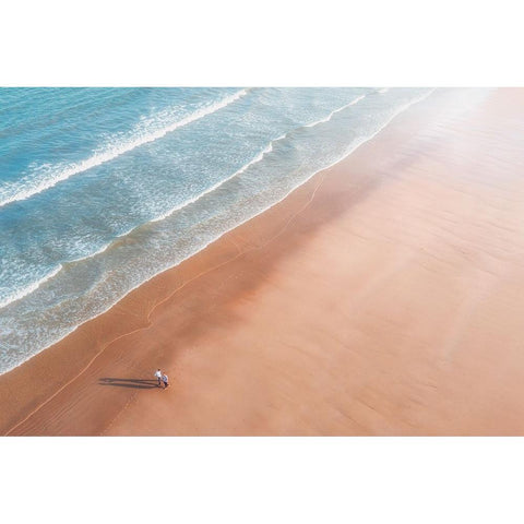 Walk by the sea Black Modern Wood Framed Art Print by Ashen