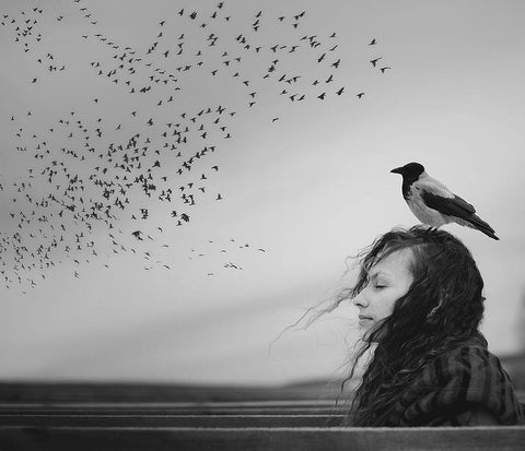 Thoughts Black Ornate Wood Framed Art Print with Double Matting by Koshutina, Tatiana