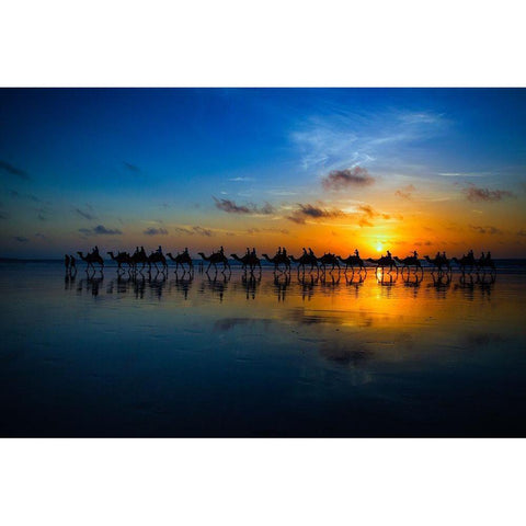 Sunset Camel Ride Black Modern Wood Framed Art Print with Double Matting by Wolbers, Louise