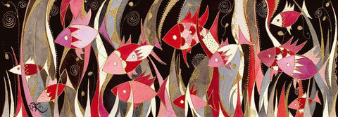 Poissons rouge et gris White Modern Wood Framed Art Print with Double Matting by Wentzeis, Martine