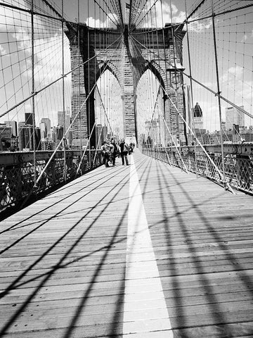 Brooklyn Bridge Tower and Cables #1 White Modern Wood Framed Art Print with Double Matting by Butcher, Dave