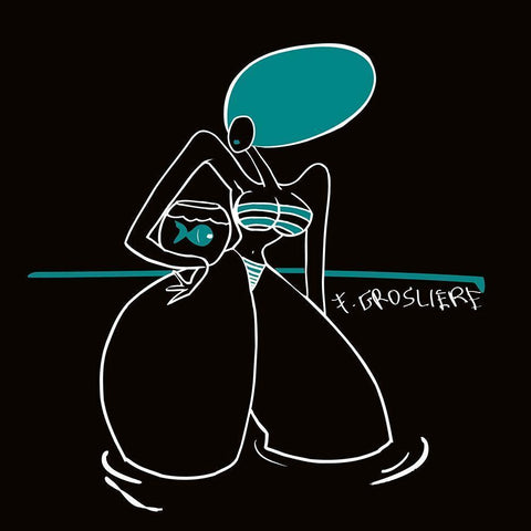 Bain a deux Black Modern Wood Framed Art Print by F. Grosliere