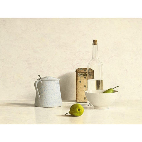 Two Pears-Bottle-Can and Jug White Modern Wood Framed Art Print by de Bont, Willem
