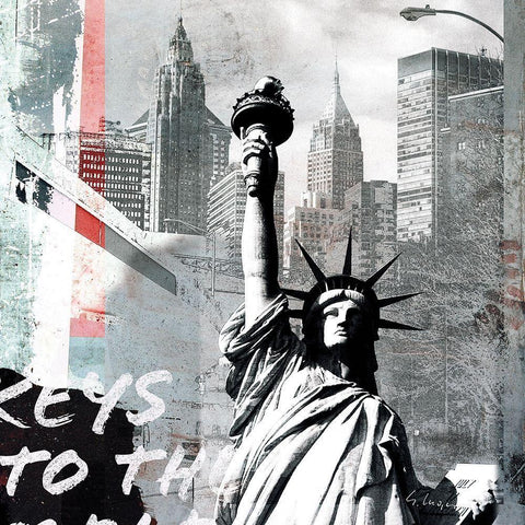 Statue of Liberty Black Ornate Wood Framed Art Print with Double Matting by Luger, Gery