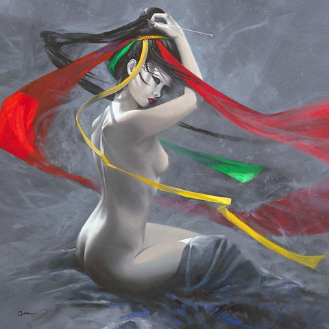 Geisha II Black Modern Wood Framed Art Print by Cazal, Cedric