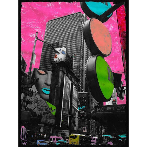 Times Square Black Modern Wood Framed Art Print with Double Matting by Simonutti, Riccardo