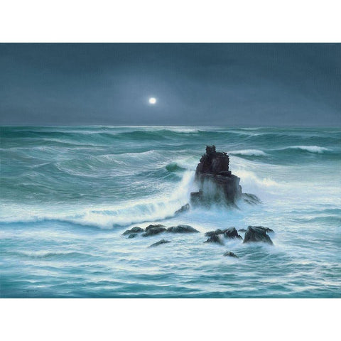 Amoured Knight Rock Lands End Cornwall Black Modern Wood Framed Art Print with Double Matting by Sim, John F