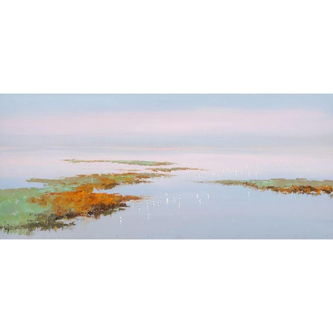 Sunset with Birds Black Modern Wood Framed Art Print with Double Matting by Groenhart, Jan