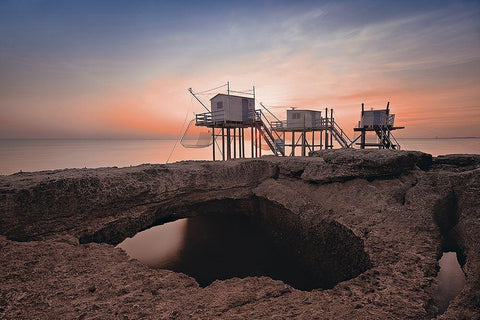 Trio lunaire Black Ornate Wood Framed Art Print with Double Matting by Bertrande, Arnaud