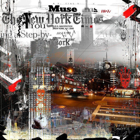 Gris New York White Modern Wood Framed Art Print with Double Matting by MN.FF