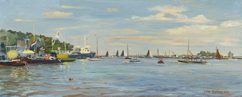 Skûtsjesilen Traditional Sailing White Modern Wood Framed Art Print with Double Matting by Koopmans, Gosse