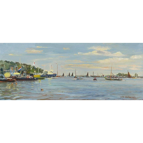 Skûtsjesilen Traditional Sailing Black Modern Wood Framed Art Print by Koopmans, Gosse