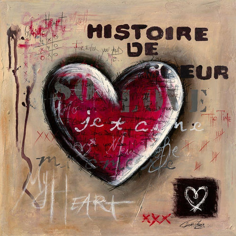 Histoire de Coeurs… Black Modern Wood Framed Art Print with Double Matting by Mougin, Carine