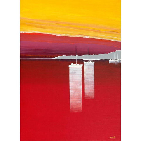 Bateaux rouges Black Modern Wood Framed Art Print with Double Matting by Moune, Pierre