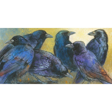 Amseln Black Modern Wood Framed Art Print by Botman, Loes