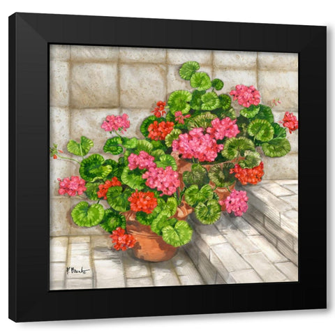 Summer Geraniums Square - Beige Black Modern Wood Framed Art Print by Brent, Paul