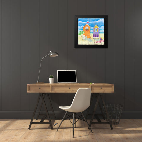 Beach Huts Square I Black Modern Wood Framed Art Print by Brent, Paul