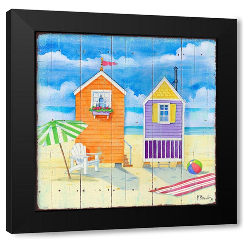Beach Huts Square I Black Modern Wood Framed Art Print by Brent, Paul