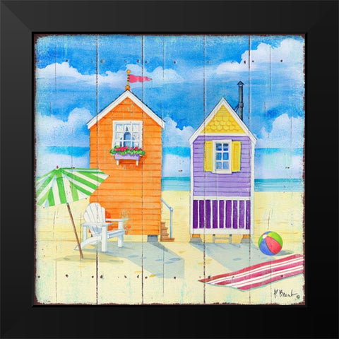 Beach Huts Square I Black Modern Wood Framed Art Print by Brent, Paul