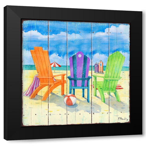 Beach Chairs Square II Black Modern Wood Framed Art Print by Brent, Paul