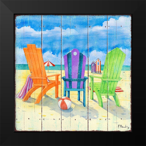 Beach Chairs Square II Black Modern Wood Framed Art Print by Brent, Paul