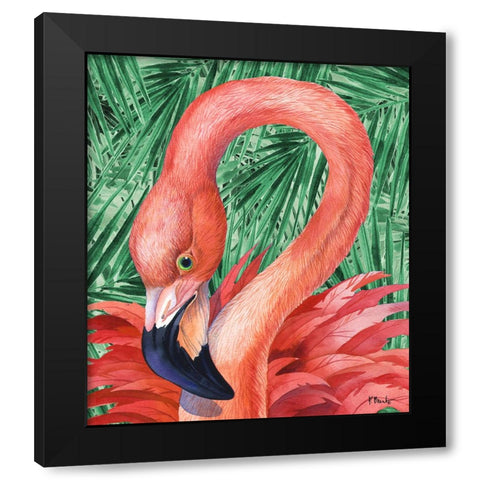 Fab Flamingo - Palms Black Modern Wood Framed Art Print by Brent, Paul